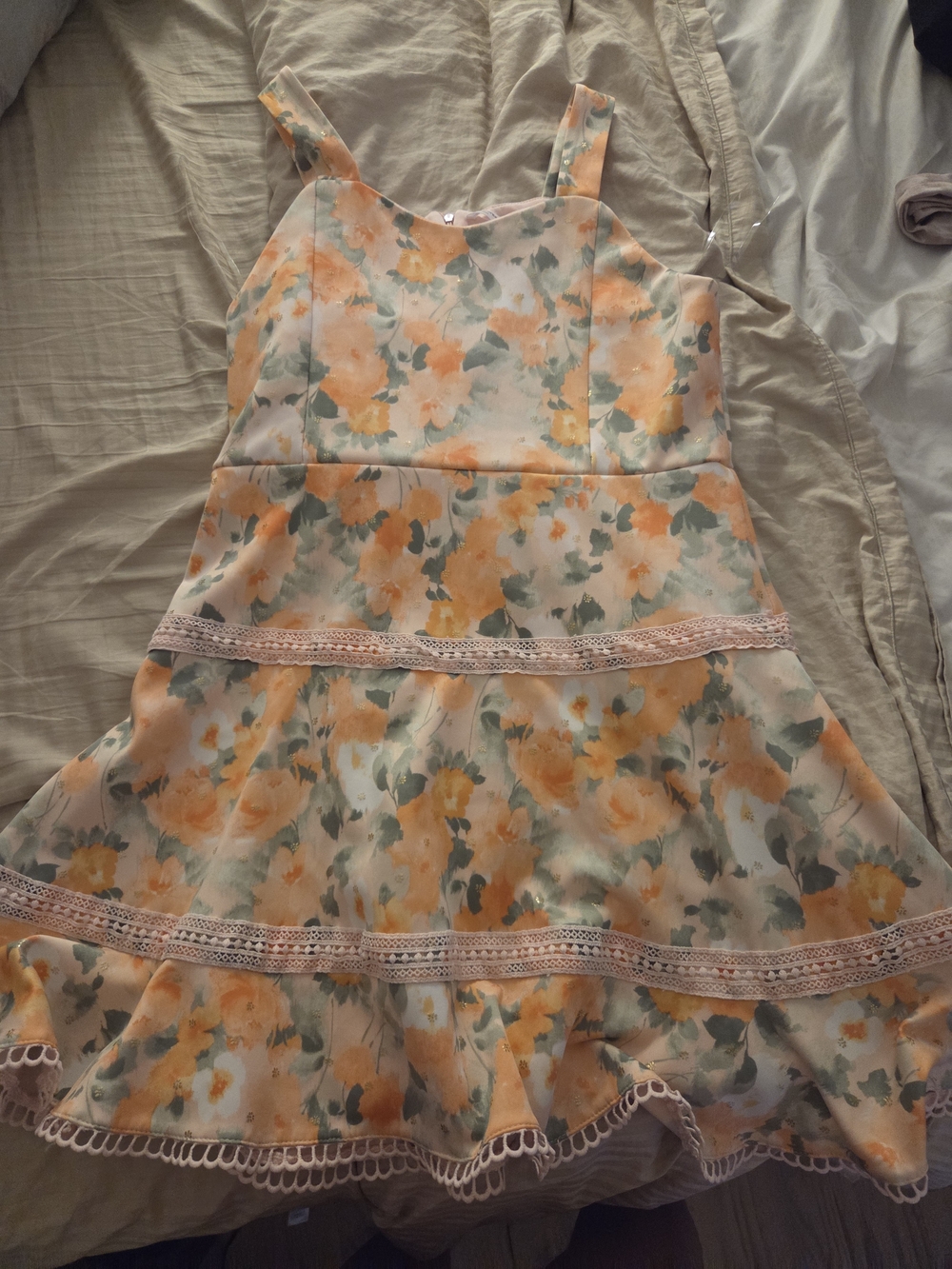 Knitworks Peach & Green Floral Tiered Sundress